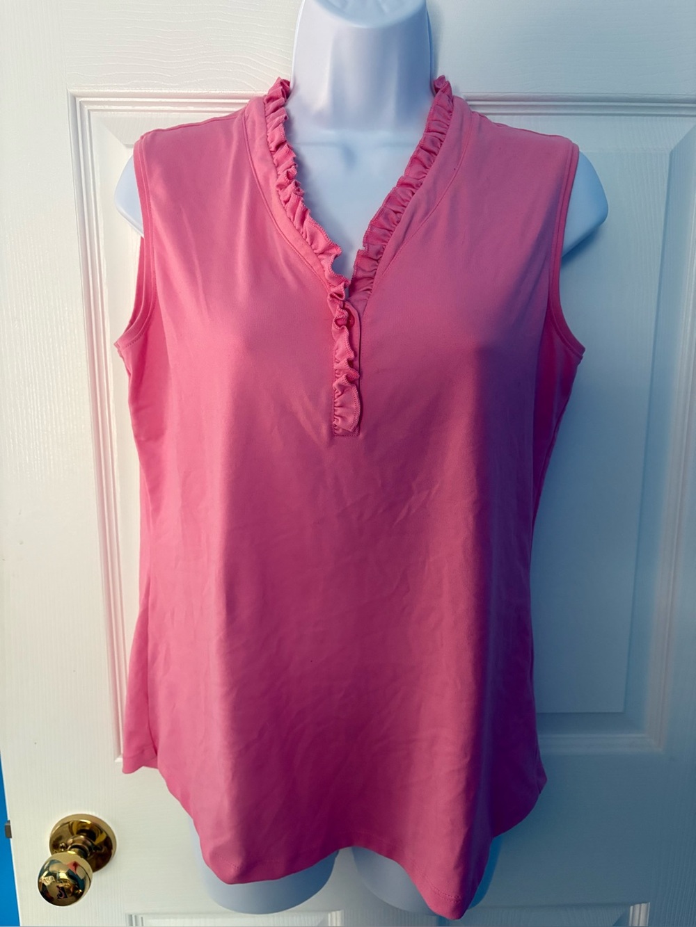 Lady Hagen Sleeveless Ruffle V-Neck Golf Tank Top - Pink